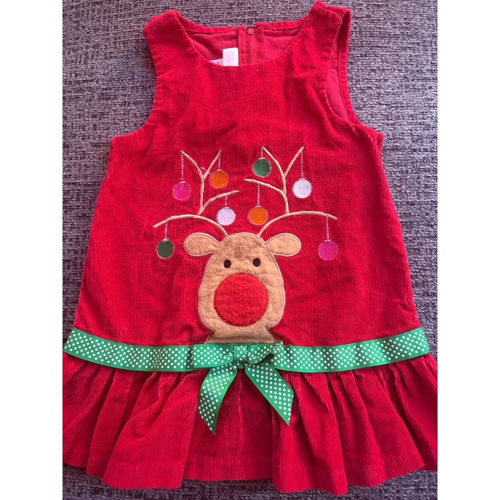 Bonnie Baby Red Corduroy Reindeer Christmas Dress Toddler Girls Size‎ 24M